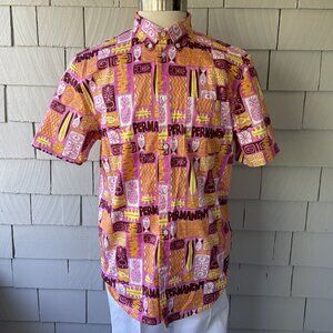 NWT Wesc Mens Strawberry Pink & Yellow 100% Cotton Short Sleeve Tiki Shirt M